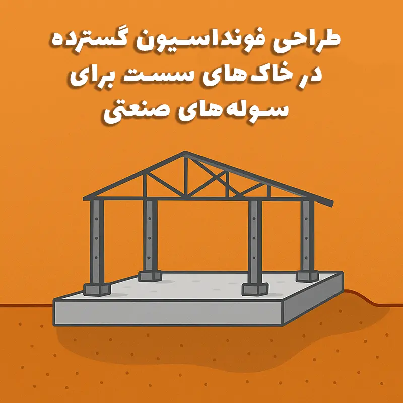 طراحی فونداسیون گسترده در خاک‌های سست برای سوله صنعتی