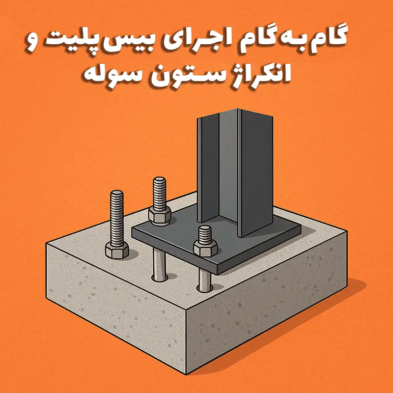 نصب مرحله‌ای بیس‌پلیت و انکراژ ستون سوله